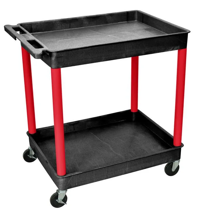 Luxor BKTC11RD - Plastic 2 Shelf Utility Tub Cart - Black