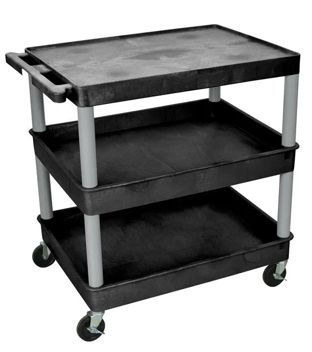 Luxor BKTC211GY - Plastic 3 Shelf Utility Tub Cart - Black