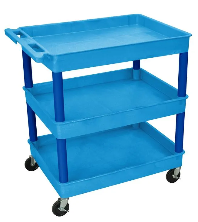 Luxor TC111BU - Plastic 3 Shelf Utility Tub Cart - Blue