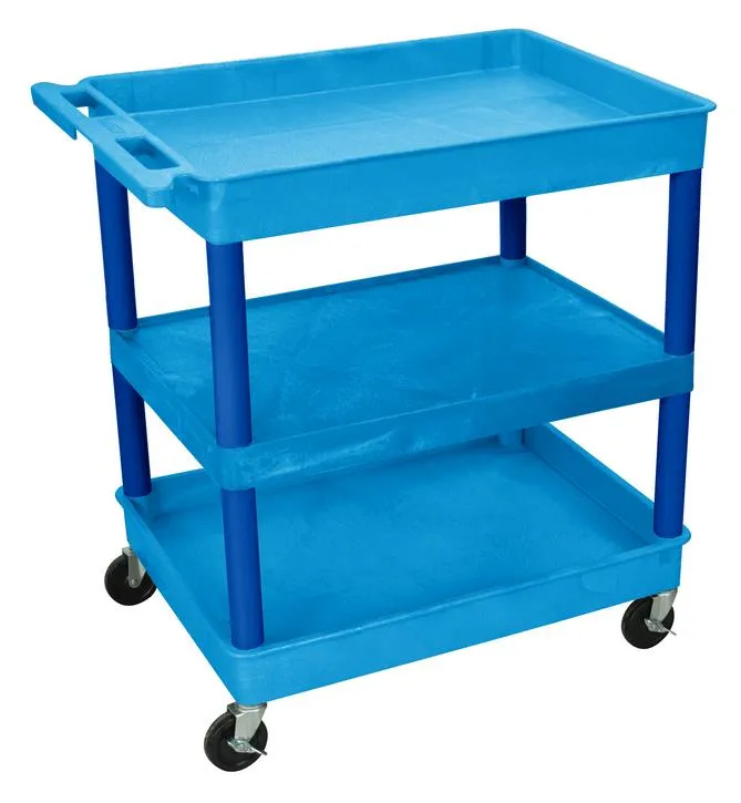 Luxor TC121BU - Plastic 3 Shelf Utility Tub Cart - Blue