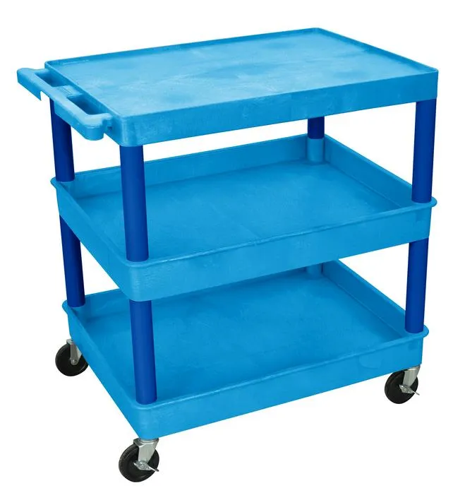 Luxor TC211BU - Plastic 3 Shelf Utility Tub Cart - Blue