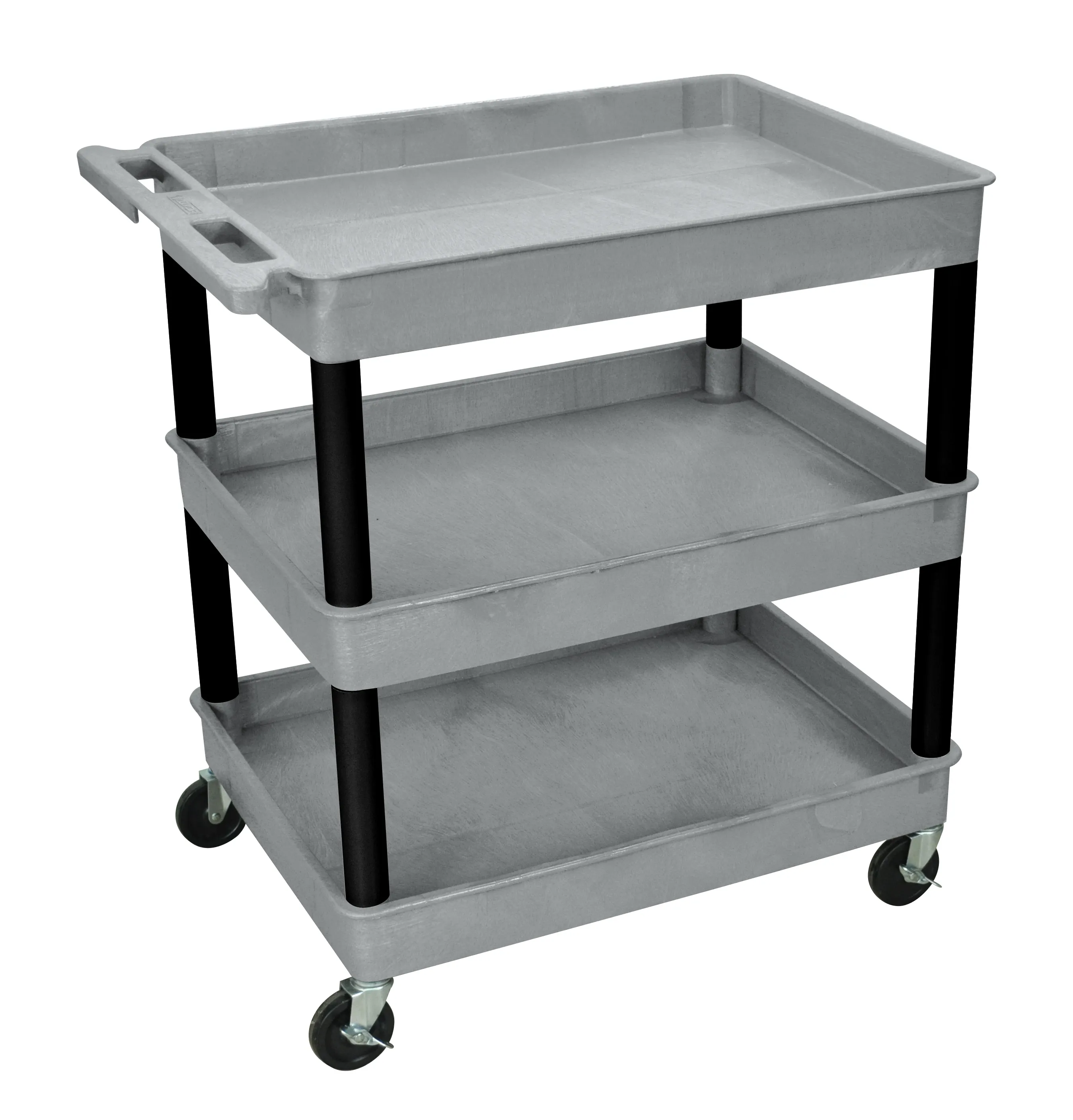 Luxor GYTC111BK - Plastic 3 Shelf Utility Tub Cart - Gray