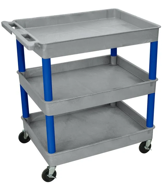Luxor GYTC111BU - Plastic 3 Shelf Utility Tub Cart - Gray
