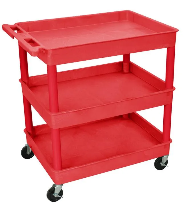 Luxor TC111RD - Plastic 3 Shelf Utility Tub Cart - Red