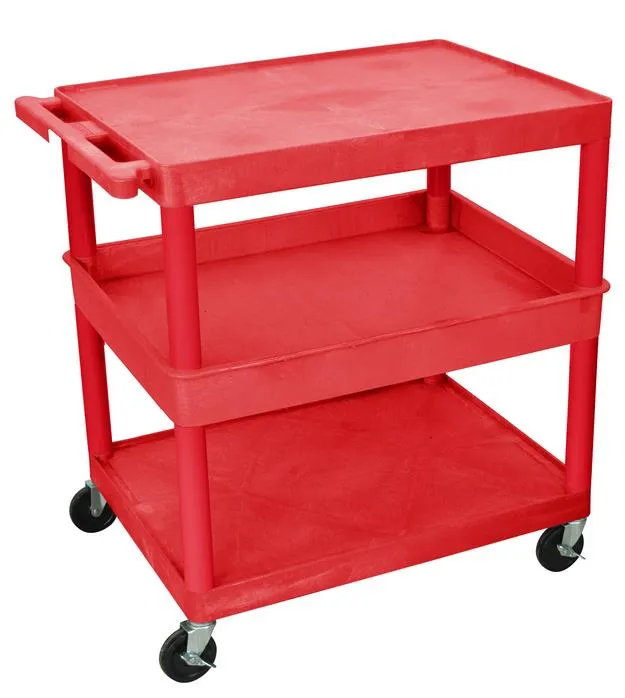 Luxor TC212RD - Plastic 3 Shelf Utility Tub Cart - Red
