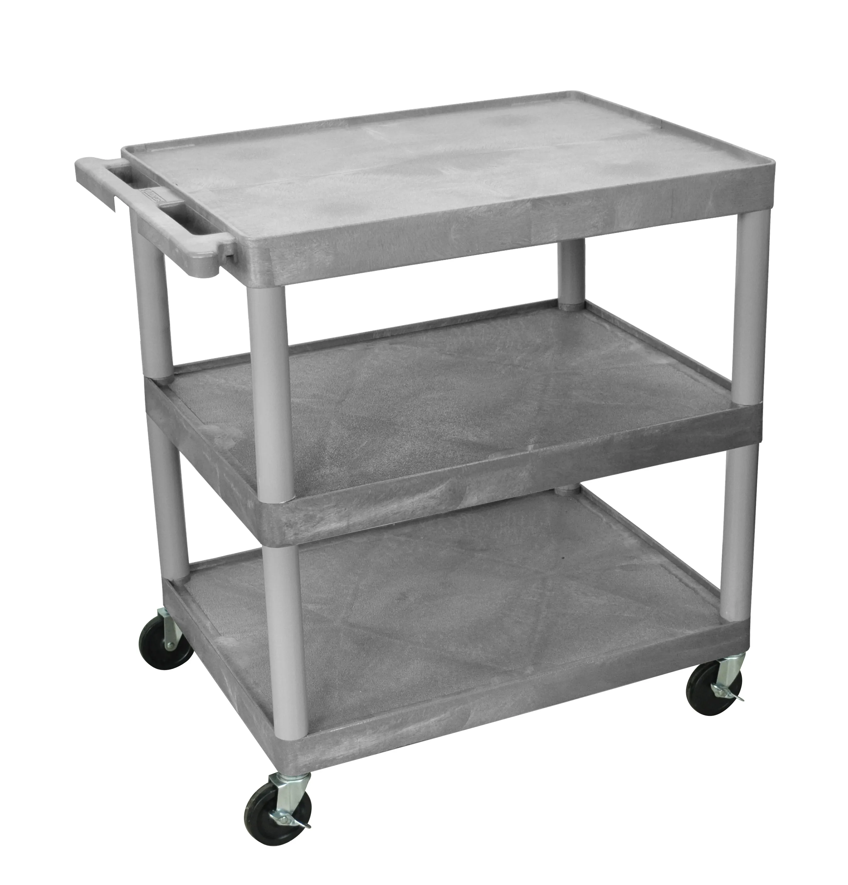 Luxor TC222G - Plastic 3 Shelf Utility Tub Cart - Gray