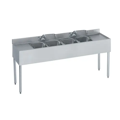 Krowne Metal - 18-64C - 1800 Series 72" Four Compartment Bar Sink - 12" Drainboards on Left/Right