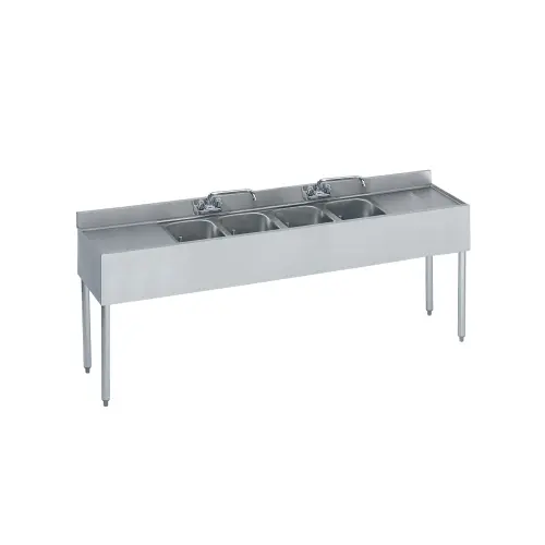 Krowne Metal - 18-84C - 1800 Series 96" Four Compartment Bar Sink - 24" Drainboards on Left/Right