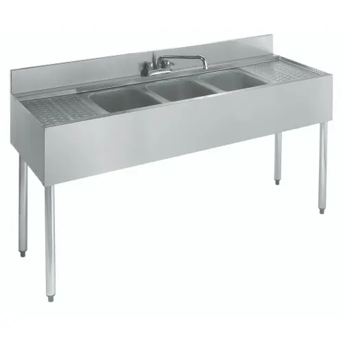 Krowne Metal - 21-53C - 2100 Series 60" Three Compartment Bar Sink - 12" Drainboards on Left/Right