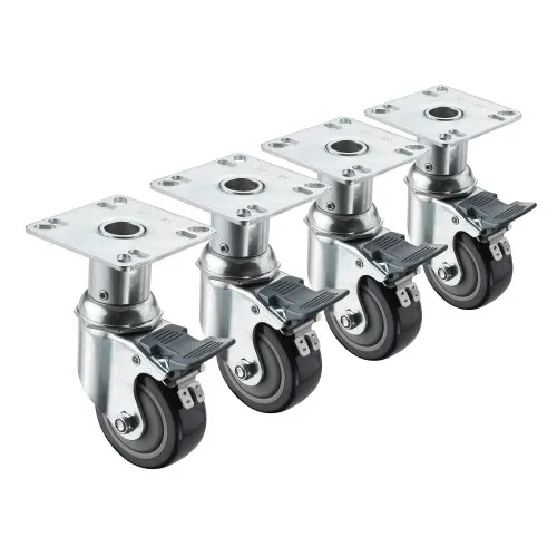 Krowne 28135S - Heavy Duty 6"-7" Adjustable Height 3-1/2" x 3-1/2" Plate Caster - 3" Wheel - Set of 4