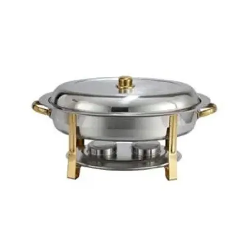 Winco 202 - Oval 6 Quart Chafer with Gold Accents 