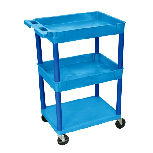 Luxor - STC112BU - Plastic 3 Shelf Utility Tub Cart - Blue