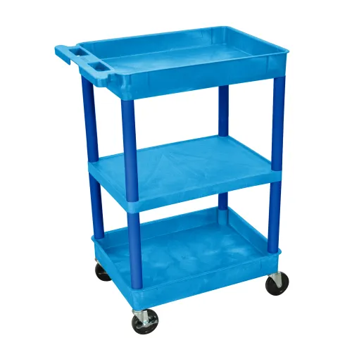 Luxor - STC121BU - Plastic 3 Shelf Utility Tub Cart - Blue