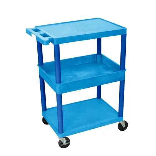 Luxor - STC212BU - Plastic 3 Shelf Utility Tub Cart - Blue