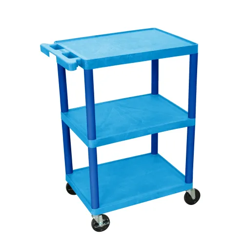Luxor - STC222BU - Plastic 3 Shelf Utility Tub Cart - Blue