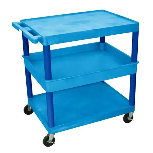 Luxor - TC212BU - Plastic 3 Shelf Utility Tub Cart - Blue