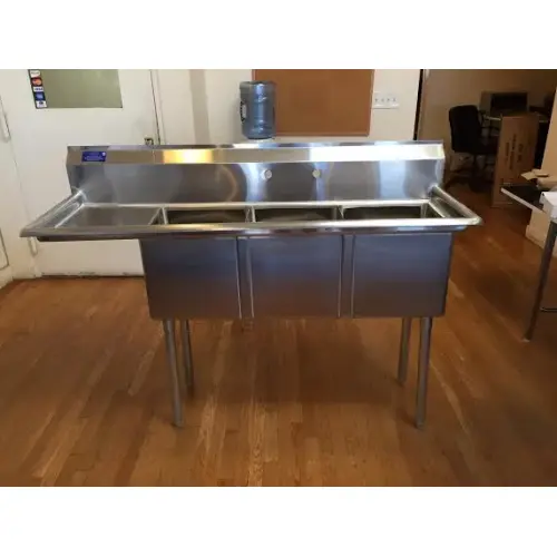 Universal LJ1216-3L - 51" Three Compartment Sink W/ Left Drainboard