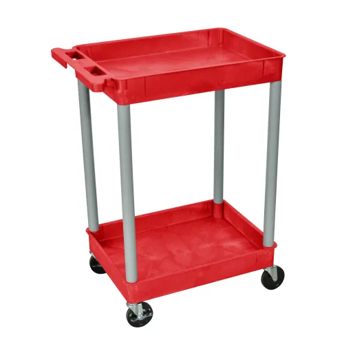 Luxor - RDSTC11GY - Plastic 2 Shelf Utility Tub Cart - Red