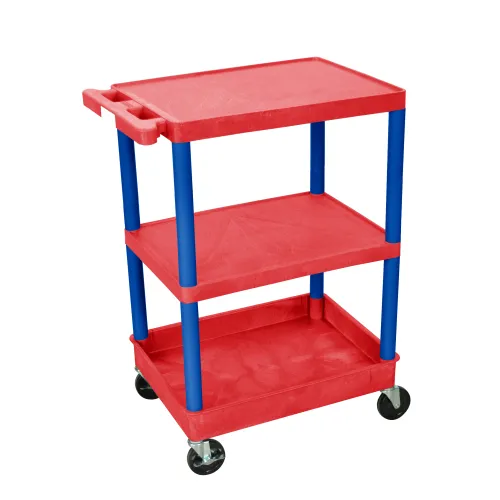 Luxor - RDSTC221BU - Plastic 3 Shelf Utility Tub Cart - Red