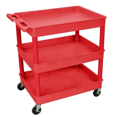 Luxor - TC112RD - Plastic 3 Shelf Utility Tub Cart - Red