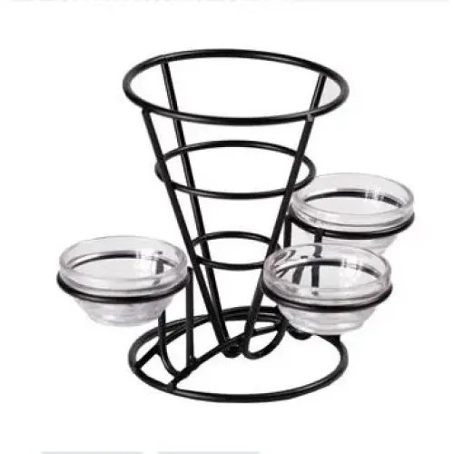 GET Enterprises - 4-361843 - Black Fry Cone With 3 Condiment Holders