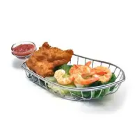 GET Enterprises - 4-80118 - Small Stainless Boat Basket w/ Condiment Holder