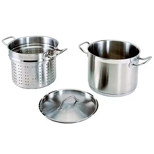 Update International SPSA-20 - 12.38" x 12.13" x 12.38" - Stainless Steel Induction Ready Steel Pasta Cooker with Cover and Strainer   