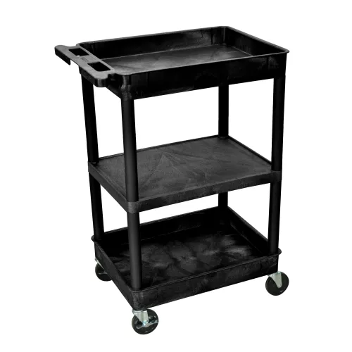 Luxor - STC121B - Plastic 3 Shelf Utility Tub Cart - Black