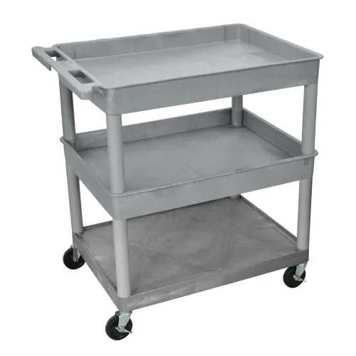 Luxor - TC112G - Plastic 3 Shelf Utility Tub Cart - Gray