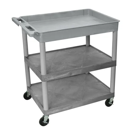 Luxor - TC122G - Plastic 3 Shelf Utility Tub Cart - Gray