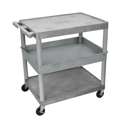 Luxor - TC212G - Plastic 3 Shelf Utility Tub Cart - Gray