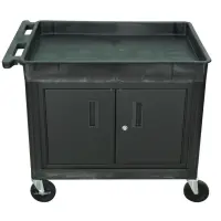 Luxor - TC12CB - Plastic 2 Shelf Utility Tub Cart w/ Cabinet- Black